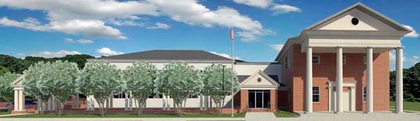 This artisti's rendering of security upgrades to Southampton County Courthouse from PMA Architecture, shows a new, secure main entrance. -- SUBMITTED | PMA ARCHITECTS