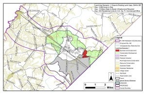 This is one of three scenarios for potential development in the Route 460 corridor in Isle of Wight County. About 15 miles of water and sewer infrastructure would be needed. -- SUBMITTED/ISLE OF WIGHT PLANNING AND ZONING DEPARTMENT