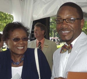 Franklin City School Board Chairman Edna King with Phil Wright II, chief executive officer of Southampton Memorial Hospital, at the 50th anniversary celebration of of the hospital. -- Stephen Cowles | Tidewater News