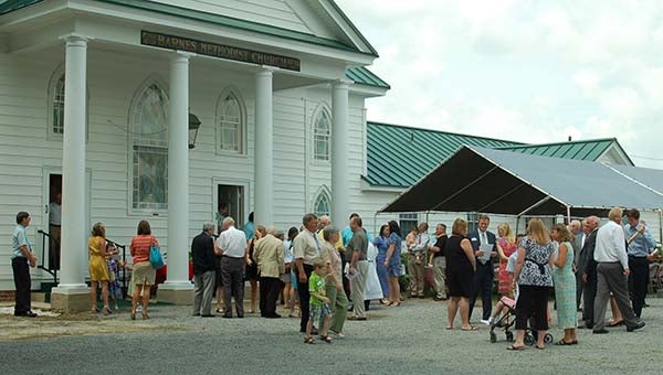 A crowd gathers at Barnes United Methodist Church to celebrate 210 years of the church. -- Photos by MERLE MONAHAN/TIDEWATER NEWS