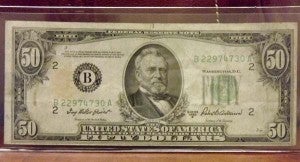 Mary Hay of Courtland said she recently got this $50, dated 1950, from a local bank. -- STEPHEN H. COWLES | TIDEWATER NEWS