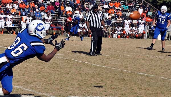 Chowan’s Robert Holland stretches for a completed pass. -- JIM HART | TIDEWATER NEWS