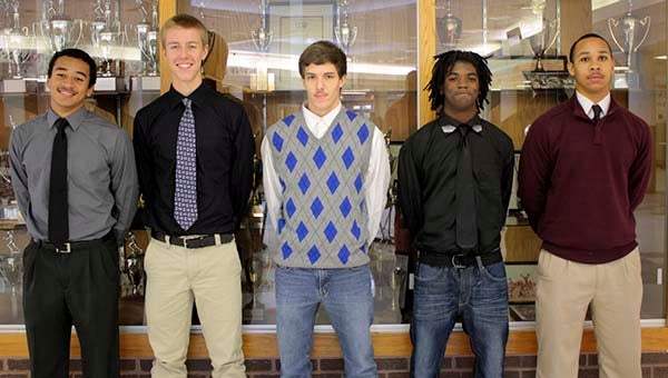 From left to right, Sam McDonald, Devine Fenner, Russell Ballance, Daniel Agunzo, Chris Lawrence, Shunye Burton, Matt Frances, Jamal Tillery and David Howell are the members of the Southampton High School football team who received all-district honors. -- SUBMITTED