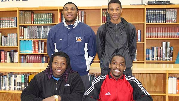 Clockwise from top left, Domique Gainey, Justin Handsford, Corey Porter and Terry Warren II represented the Franklin Broncos for all-conference nods. Not pictured is Fred Lassiter. -- SUBMITTED/SUZANNE BLYTHE