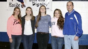 Sarah Best, left, Morgan Pope, Mason Pope, Anna Carr and Coach Chris Pope. -- SUBMITTED/MARY DILDAY