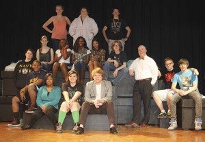 Cast and crew of the Franklin High School Theatre group this season are, seated in front from left: Stefone Pearson, LeAnna Leonard, Lauren Causey and Aaron Griffith; middle: Sylvanna Bocook, Maura Zurfluh, Sara Lyons, Rosemary Idisi, Josie Rankin, Cullen Porter, Jason Chandler, Timothy Creider and Cameron Seddon; back, Karissa Schuermann, Grace Kreider and Bowen Armbruster. -- Cain Madden | Tidewater News