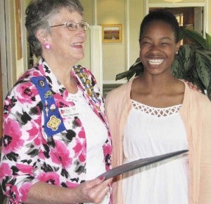 Bonnie Roblin, left, of the Constantia Chapter of the Daughter of the American Revolution, presents Krysta Jewette with her Good Citizen Award. -- COURTESY | TRACY AGNEW