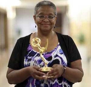 Dr. Deborah Goodwyn of Branchville holds up her second Emmy, which she won on June 14 for her work as coordinating producer for an episode of VSU Today, which is Virginia State University’s news magazine program. Goodwyn, an associate professor of English at VSU, is also chairwoman of the Southampton County School Board. -- CEDRIC OWENS | VIRGINIA STATE UNIVERSITY
