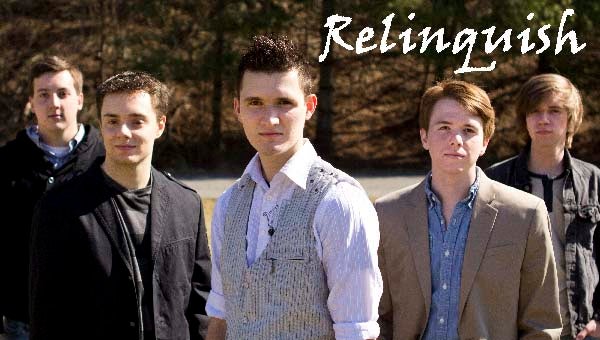 Relinquish are, from left, Jacob Kelley, Josiah Sprankle, Luke Fortner, Matthew Spano and Bailey Mann. They’ll play at 6 p.m. today, June 7, in High Street United Methodist Church, Courtland. -- COURTESY