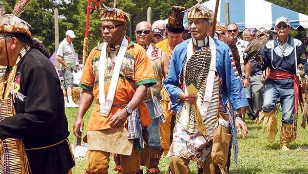 Native Americans and their descendants participate in an intertribal dance at the powwow. -- STEPHEN H. COWLES | TIDEWATER NEWS
