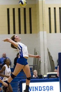 Windsor’s Kellie Matthews goes up for a kill. -- CAIN MADDEN | THE TIDEWATER NEWS
