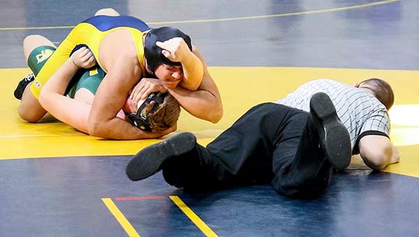 Jack Sykes gets  a pin on a Northumberland wrestler in 30 seconds. -- Frank Davis | The Tidewater News