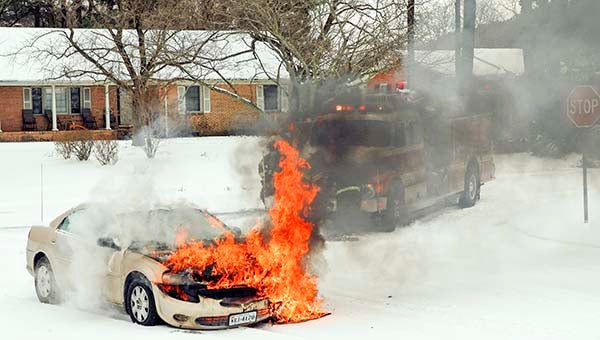 Fire crews respond to a vehicle on fire on Crescent Street. -- John D. Friis | Submitted