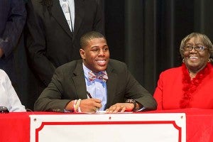 Coby Williams of Southampton High School signs to play college football at Virginia Union University, a NCAA Div. II Historically Black College in Richmond. Williams will have a scholarship of $22,500 annually. -- Cain Madden | Tidewater News
