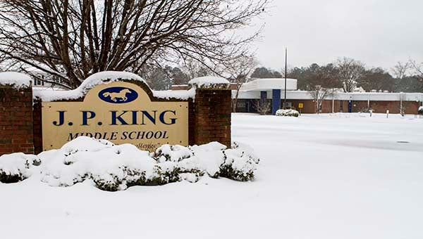 Due to the snow, J.P. King Middle School was empty on Thursday. -- Cain Madden | Tidewater News