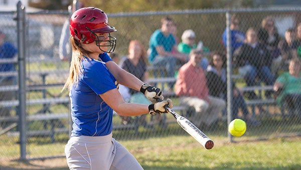 Peyton Gay hits a double in the bottom of the third against Southampton. -- Cain Madden | Tidewater News