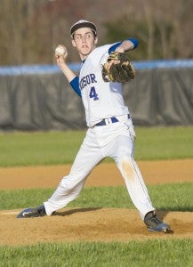 Senior pitcher Griffin Holtz pitched a complete 7 innings and picked up the win against Southampton. Holtz had 6 strikeouts. -- Cain Madden | Tidewater News