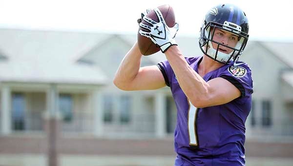 Former Isle of Wight and James Madison wide receiver Daniel Brown makes the catch at the Baltimore Ravens' three-day rookie minicamp. Brown was offered a contract following the tryout. -- COURTESY
