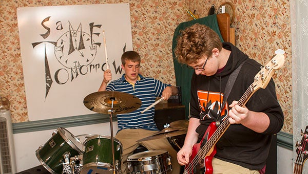 Auston Reichert, 17, and Chance McCoy, 16, of the band Same Time Tomorrow, jam. -- CAIN MADDEN | The Tidewater News