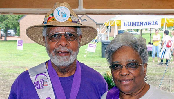 Ernest and Sylvia Claud pose for a photo at the 2012 Franklin-Southampton Relay For Life. Ernest, a prostate cancer survivor, is the captain of the Pleasant Plain Baptist Church’s Relay team. -- SUBMITTED