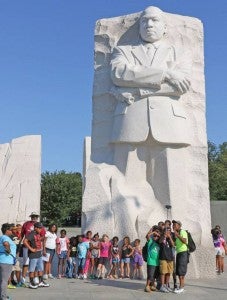 Taking selfies in front of the Martin Luther King Jr. monument in Washington, D.C.