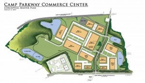 The proposed design of the Camp Parkway Commerce Center development if it is rezoned as M-1 Light Industrial. -- SUBMITTED