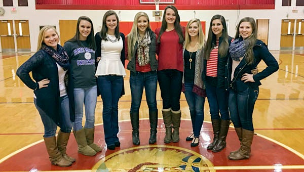 Many Southampton High School volleyball players received conference and district awards for their performance over the season. The recipients of the awards are from left to right: Peyton Bunn, Courtney Vinson, Jenna Billups, Allie Holt, Emma Drake, Danielle Moore, Morgan Bunn and Sarah Williams. -- SUBMITTED