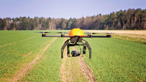 Drones can be used to survey evapotranspiration, surface and root-zone soil moisture and crop health features like chlorophyll levels and canopy volumes. -- COURTESY