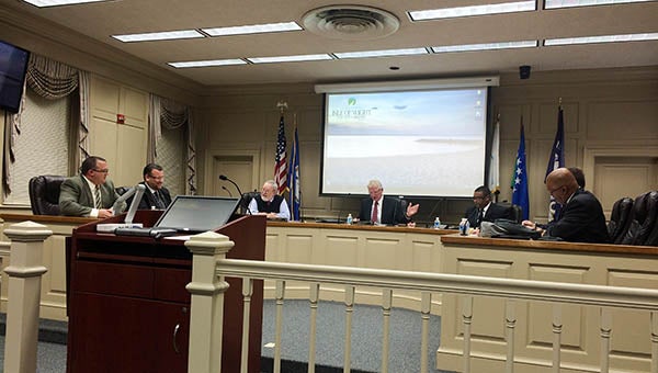 Rex Alphin remained in place as chairman for the transitional year for the Isle of Wight Board of Supervisors. To his left are Rudolph Jefferson, vice chairman, and newly elected Joel Acree. Don Robertson is serving as acting county administrator. At far left are Mark Popovich, county attorney, and supervisors William McCarty and Richard Grice, also both new to the board. -- Stephen H. Cowles | Tidewater News