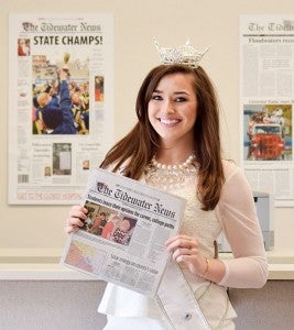 Miss Virginia Savannah Lane visited The Tidewater News on Thursday after visiting with students at Capron and Riverdale elementary schools. - Rebecca Chappell | Tidewater News