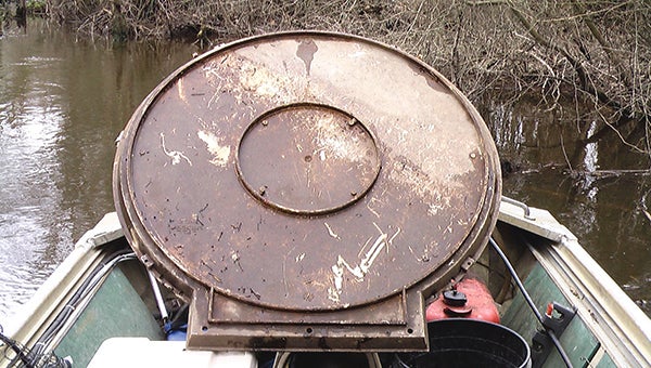 This pizza pan-shaped thing that looks like the top to some kind of container was found on the Nottoway River. If you know what it is, please let me know by either online at the Tidewater News comment section or e-mail me. -- Submitted | Jeff Turner