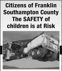This is a portion of the advertisement that has run in The Tidewater News expressing concerns of possible  safety risks of an industrial development along Camp Parkway.