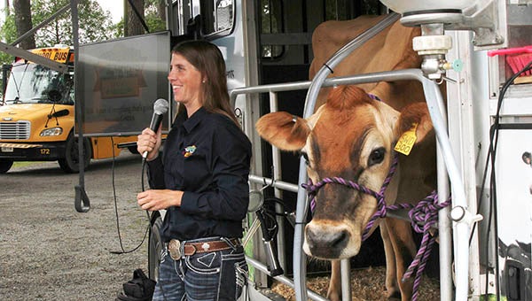 The newest edition to Farm Day this year was The Milking Parlor. This was the biggest hit at the event. Pictured is Southland Dairy Farmers Amanda Griffin, instructor of the Mobile Dairy Classroom. -- Submitted | Wendy G. Mears
