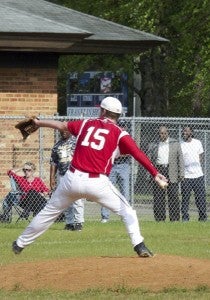 Southampton junior Wesley Pierce threw a complete game against the defending TriRivers District champion Windsor Dukes on Saturday.  -- Andrew Lind | The Tidewater News