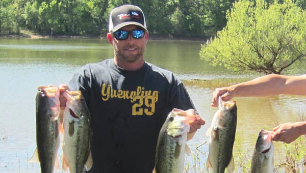 Joey Scott and Bubba Gay , not pictured, won first place after catching five bass weighing 14.93 pounds. The Three Rivers Bass Tournament was held at Kerr Reservoir on April 24. -- SUBMITTED