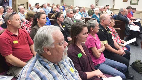 Members of the village of Walters filled the public hearing to speak against a proposed shooting range that would be open to the public. Among their concerns was the amount of noise it would create and disturb their community. -- STEPHEN H. COWLES | The Tidewater News