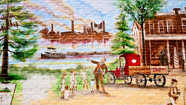 Here is a partial snapshot of the mural that has been painted in downtown Franklin. -- Mitzi Lusk | Tidewater News