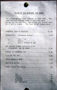 Teahouse menu