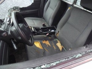 Vandals broke in the driver’s side window and shredded the seat of the vehicle.