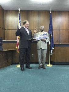 Newsoms resident Vanless Worrell was sworn in as the town’s mayor on Thursday at the Southampton County Courthouse. -- Andrew Lind | Tidewater News