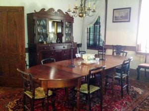 The furnishings of the old house are notable. Two pieces are original to the house. In the dining room there is an 1820 sideboard made by Norfolk cabinetmaker, James Woodward.