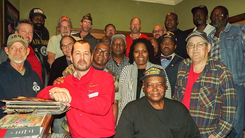 Veterans of Battery B-111, now known as the Delta 429 Support Unit, had their ninth annual Veterans Day banquet at Applebee’s on Friday evening. Pictured in no particular order: E-5 Jovan S. Stith, E-6 Ernest A. Freeman, E-4 Robert Settimo, E-5 Richard Bradshaw, E-5 Demetreious Mathews, E-6 Edward Pierce, E-7 Ray Smith, E-6 Ernest Spratly, E-6 Myrick McKinley, E-8 Steve Jones, Applebee’s General Manager David Frank, Patricia Brown and other veterans at Applebees. Not pictured: E-6 John Kindred, E-5 B. Cofield, E-6 Shelton Artis, Sgt. Major James Pope, E-7 Tony Smith, E-5 James Pastell and Tora Sweat. -- Stephen Faleski | Tidewater News