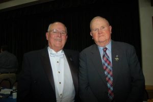 Grand Master Stuart Cook, left, with Charles “PInky’ Bland, who was was awarded 60-year Emblem for his years as a Mason. -- Submitted | Merle Monahan