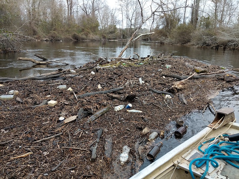 The RiverGuard came across this litter-infested logjam on the Blackwater.