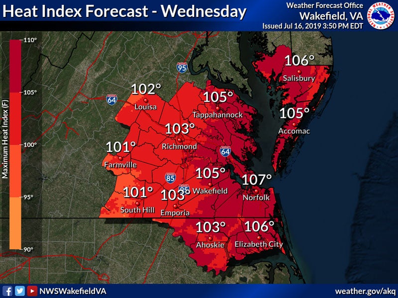 wednesday july 17, 2019 forecast heat index